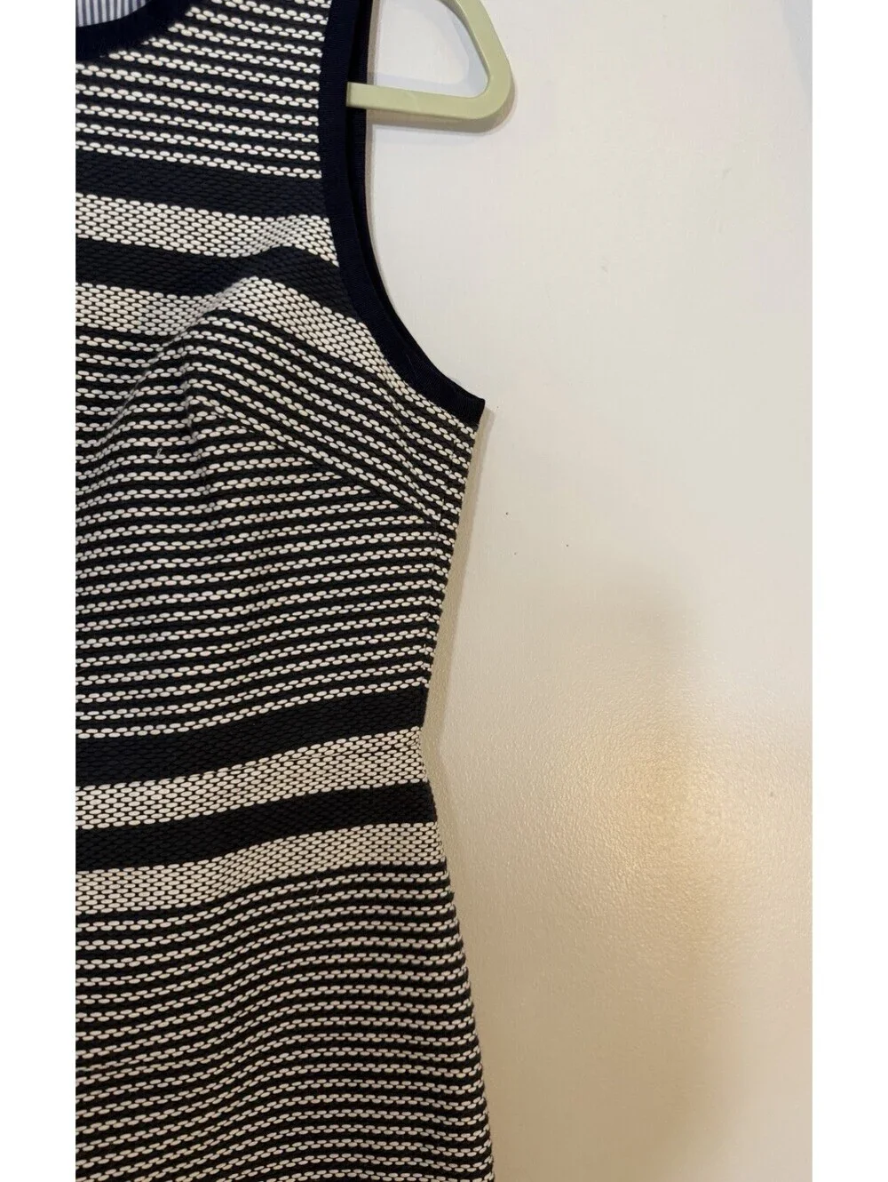 J Crew Textured Tweed Striped Sheath Dress Sleeveless Navy White Back Tie 4 Work